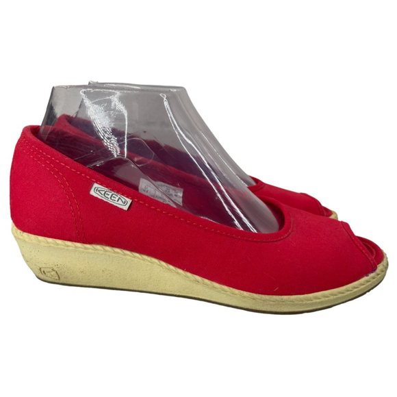 Keen Women's Cortana Red Canvas Peep Toe Casual Wedges Size 7M (1012416) - Picture 1 of 9